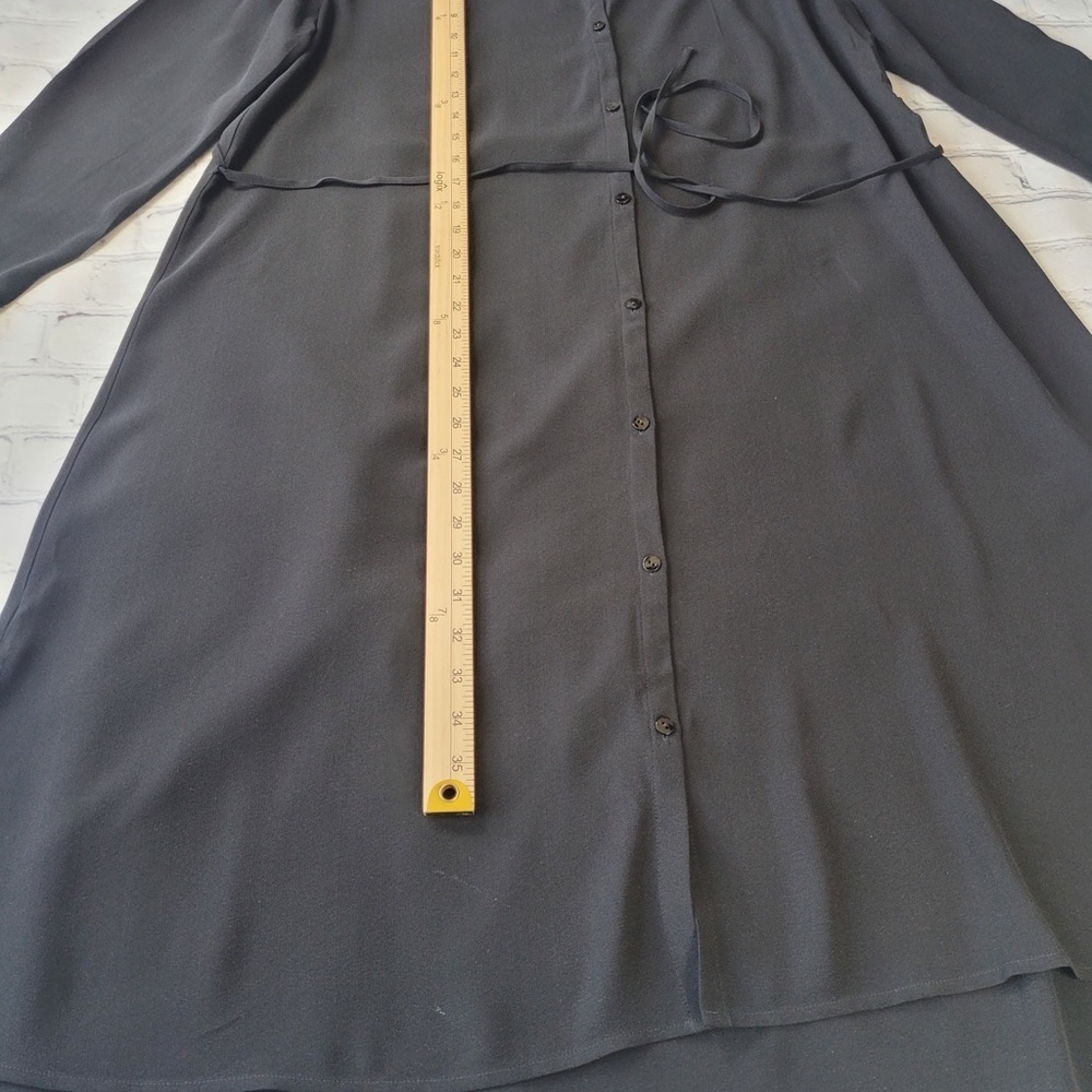 ✅ Eileen Fisher Black 100% silk dress long sleeve button front size S - Picture 3 of 11